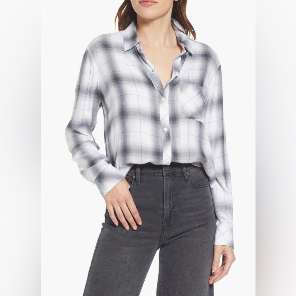 Rails | Hunter White Steel Long Sleeve Button Up Plaid size Medium